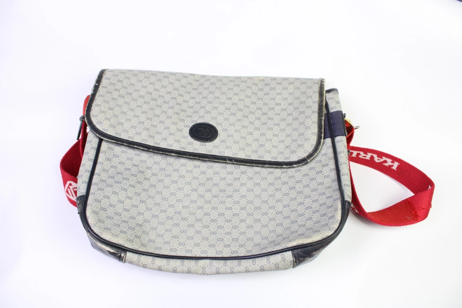 Sacoche de selle vintage GUCCI gris Karl Kani ceinturé monogramme GG taille S
