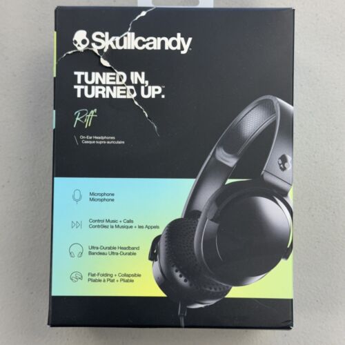 NEW Skullcandy Riff Wired On Ear Headphones with Mic Black - Picture 4 of 17