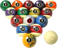 Professional 16-Piece Marble Swirl Pool Balls Set for Billiards - 2 1/4-Inch