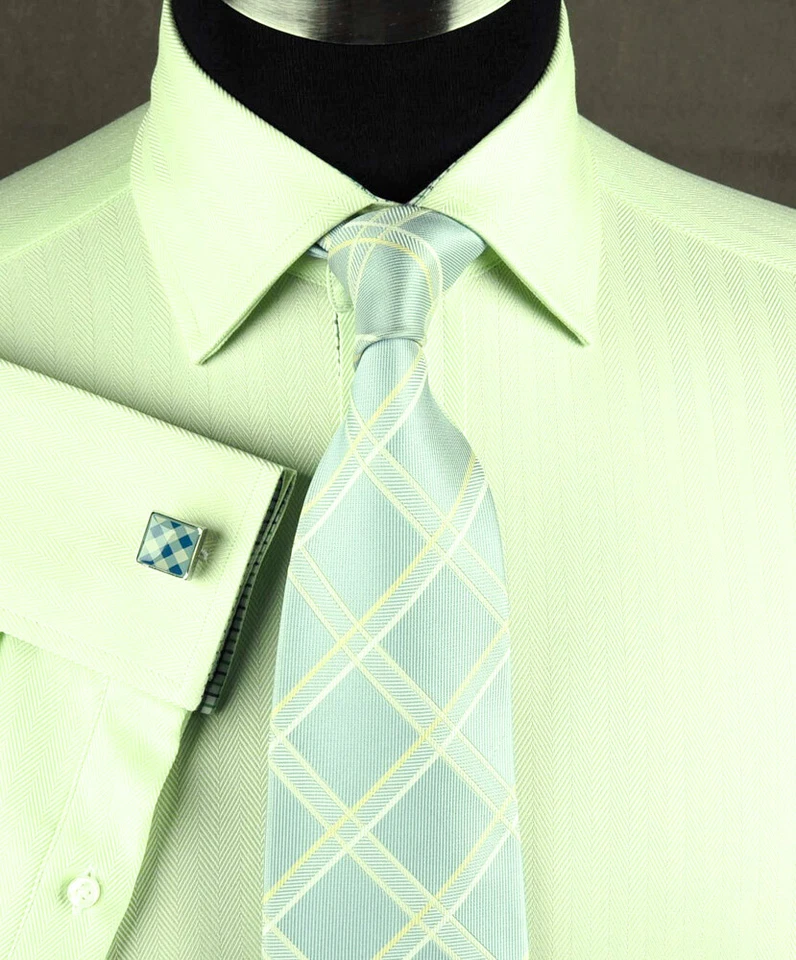  Camisa de vestir de negocios verde lima espiga 100 % algodón egipcio Boss XL a XXL Foto 2 de 4