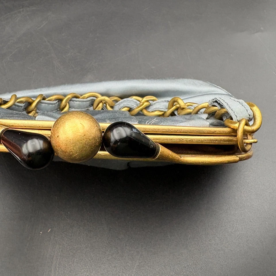 J Crew Dusty Blue Silk Evening Purse Clutch Chain Handle Kiss Lock 3 Section NWT - Image 4 of 4