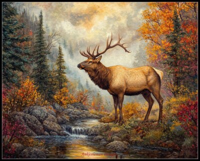 Elk in Autumn 1 - DIY Chart Counted Cross Stitch Patterns Needlework DMC Color