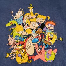 CAMISETA NICKELODEON PARA HOMBRE Extra Grande XL AZUL BOB ESPONJA REN STIMPY RUGRATS NUEVA CON ETIQUETAS