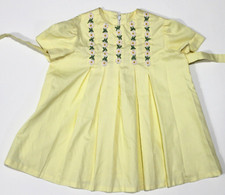 Vtg Yellow Short Sleeve Dress Daisy Applique Bodice Hand Made No Size Guess 4T
