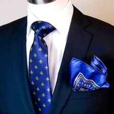 Italian Classic Tie And Top Pocket Square Paisley Floral Purple Blue Polka Dots