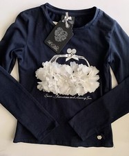 NWT Le Chic Girls Top White Flower Embellished 7-8 Years Long Sleeve