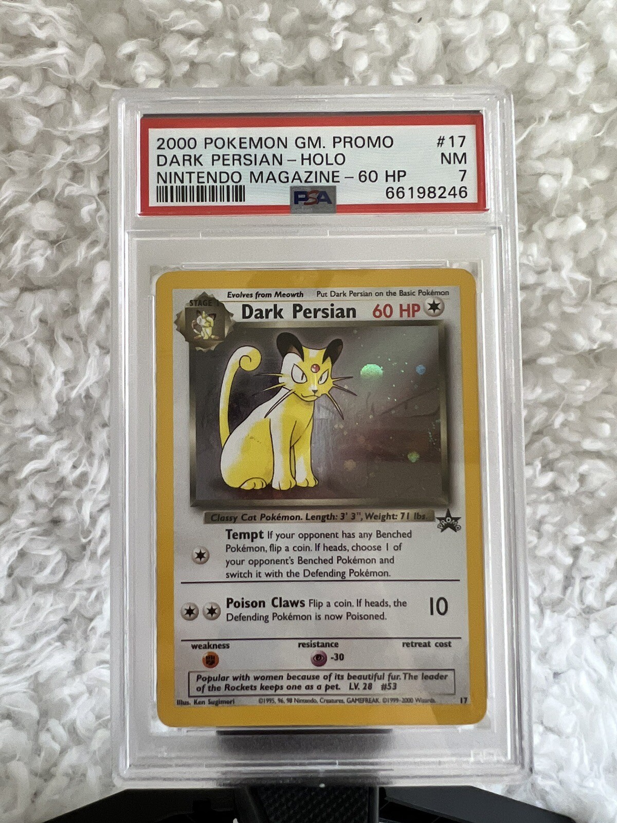 2000 Pokemon Game Promo Dark Persian Holo Nintendo Magazine 60HP #17 PSA 7 NM