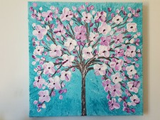 QUADRO MODERNO DIPINTO A MANO ALBERO DELLA VITA - FIORI 50x50x4cm RIF43/B