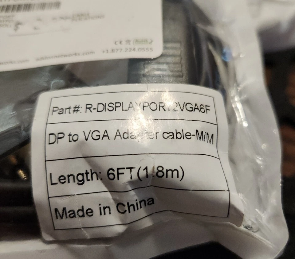 *2* ..6ft DisplayPort 1.2 Male to VGA Male Black Cable For Resolution - Image 2 of 2