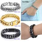 15mm 316L Stainless Steel Bracelet Silver/Gold Plated Curb Link Mens Chain 8-10"