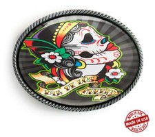 Punk Sugar Skull Girl Mexican Tattoo Handmade Artisan Belt Buckle