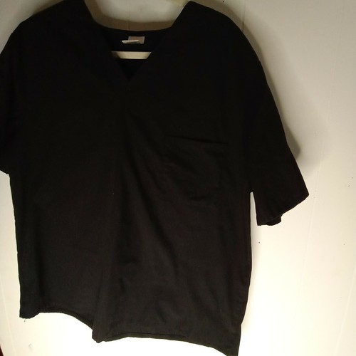 Black V-Neck Scrub Top Unisex Size L Short Sleeve With Chest Pocket - Picture 6 of 6