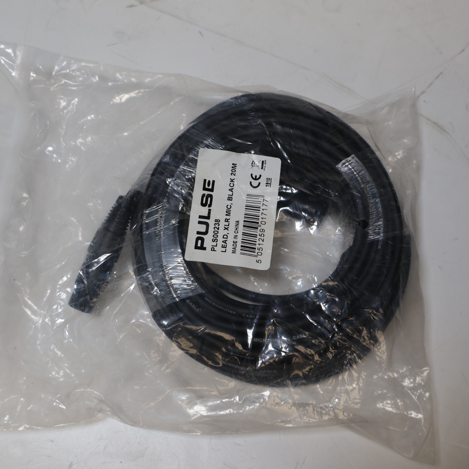 NEW! Pulse PLS00238 20m XLR Microphone Cable PA DJ Audio Signal Lead