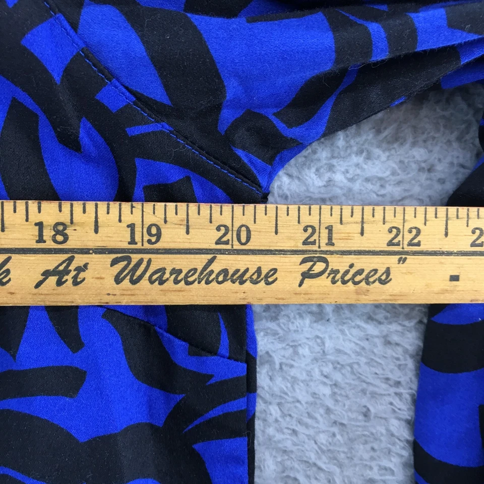 Dana Buchman Shirt Womens Medium Blue Black Print Roll Tab Sleeves Button Up - Image 4 of 4