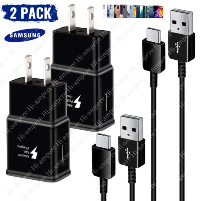 2PACK Adaptive Fast Charger Block USB C Cable For Samsung Galaxy S22 S21 S20 S10