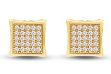 3/8ct Natural Round Diamond Kite Square Earrings With Screw Back 10K Yellow Gold