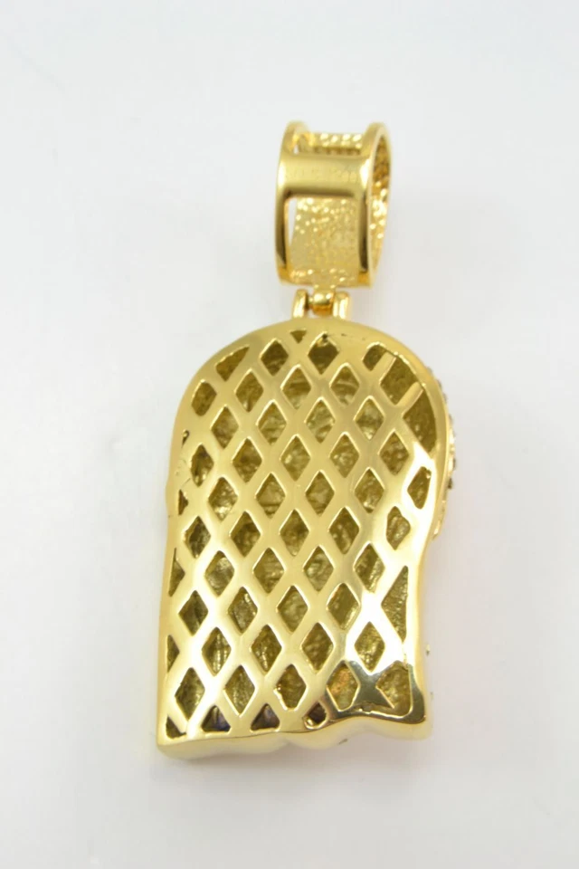 14k Gold Finish Mini Jesus Sterling Simulated Diamond Pendent Charm Foto 4 de 4