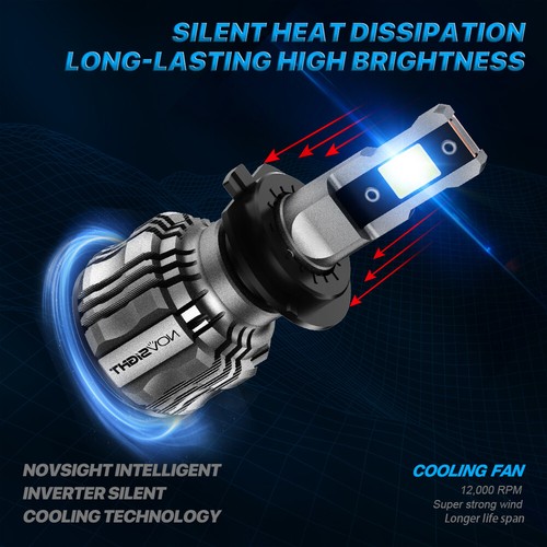 NOVSIGHT LED Headlight Bulbs 501 T10 H7 6500K 15000LM 72W Canbus No Error Hi Lo - Picture 7 of 36