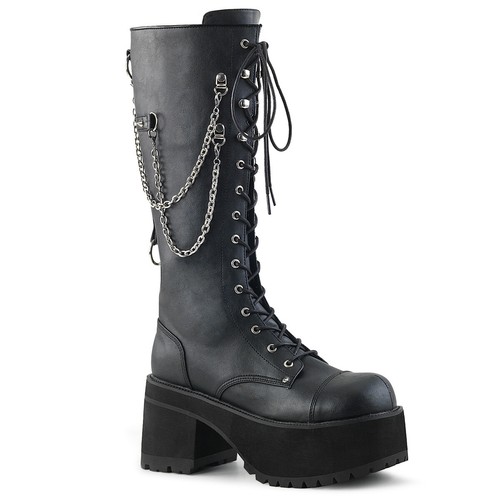DEMONIA RANGER-303 Men's Gothic Industrial Punk Black Platform Knee Boots