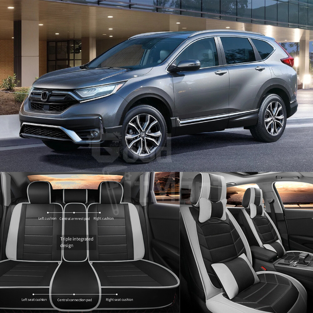 For Honda CRV CR-V 2017-2021 Car Front Rear Seat Cover Cushion PU Leather  Gray