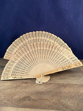 Lot Of 2 Wooden Hand Fans Bamboo 13.25  Wide