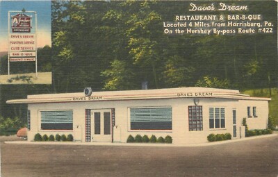 Postcard 1940s Pennsylvania Harrisburg Dave's Dream Restaurant Barbecue 23-13711