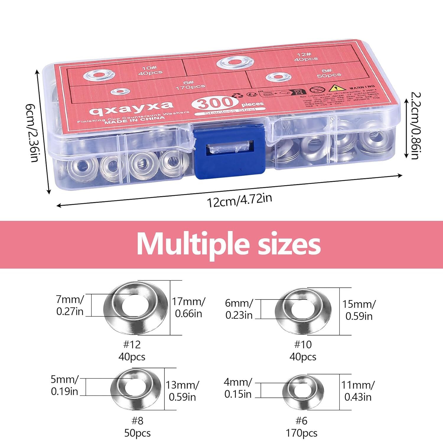 300 Pcs Finish Washers,Finishing Washers, Countersunk Washers, 6#8#10#12 Stainle