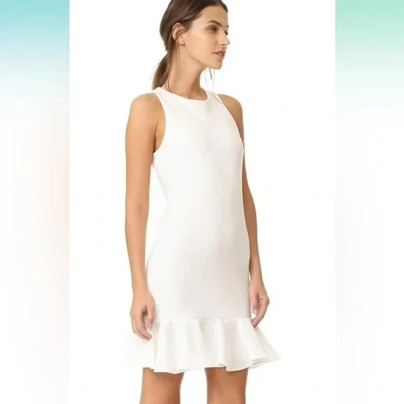 Halston Heritage Ivory Sleeveless Ruffle Shimmer Fitted Cocktail Dress S - Image 3 of 4
