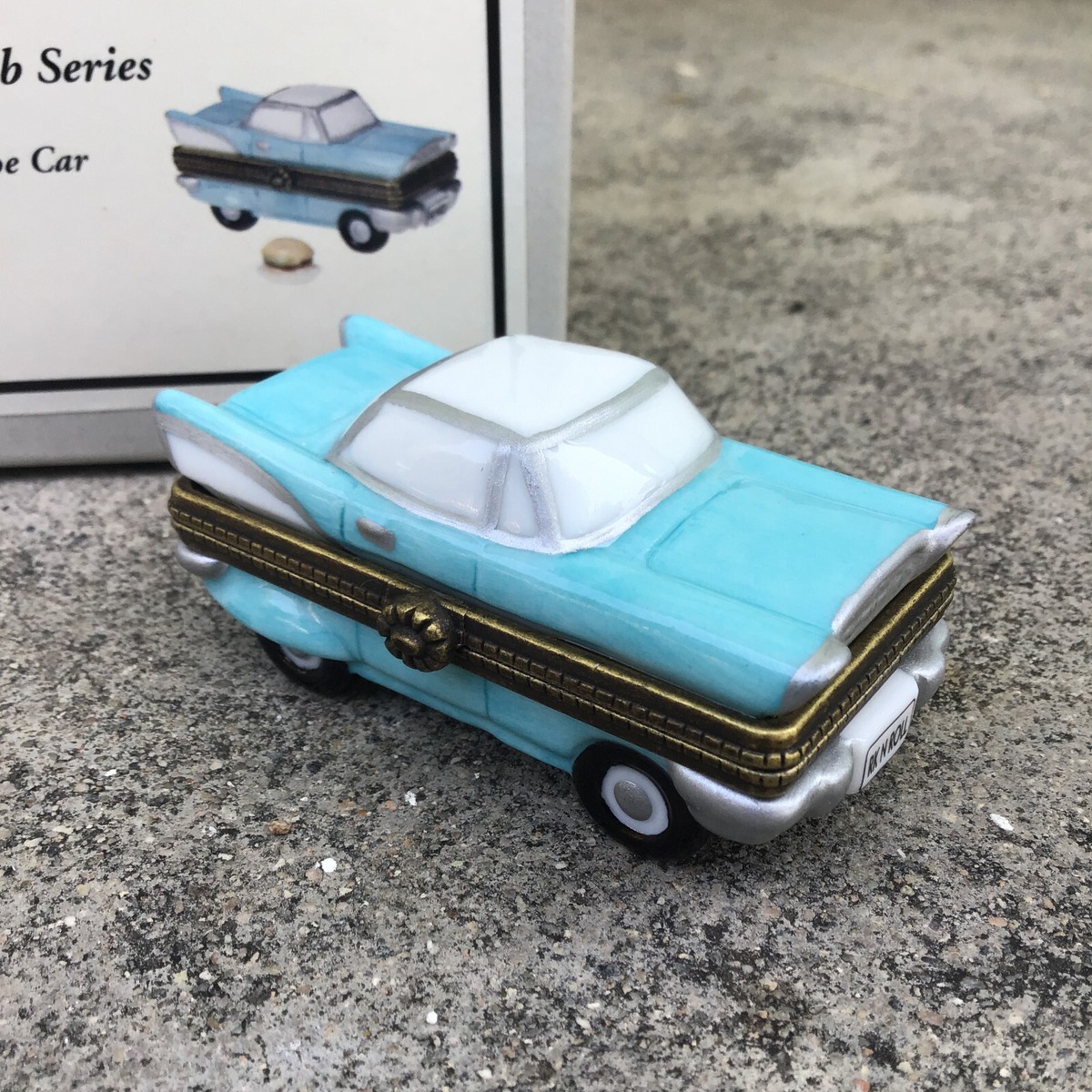 PHB Porcelain Hinged Box 1950's Coupe Car w/Burger Trinket Midwest