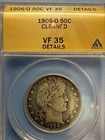 1906 o barber half dollar ANACS VF 35 Details
