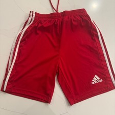 Adidas Kids Red Athletic Shorts Aeroready White Stripes Drawstring