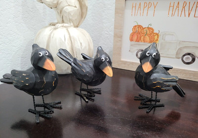 Judgemental Fall Black Crow Birds Trio Tier Tray MINI Figurine Tabletop Decor