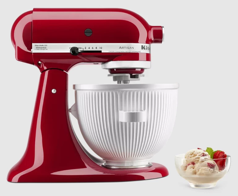 KitchenAid Ice Cream Maker Attachment for Stand Mixer 2 Quart KSMICM White NIB
