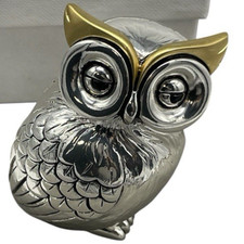 Gufo portafortuna souvenir bomboniera soprammobile laminato argento + Box Regalo