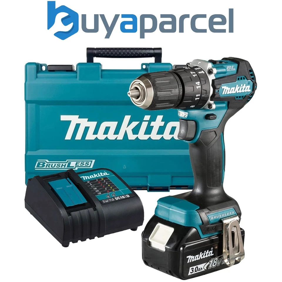 Makita DHP487 18V LXT Lithium Brushless Combi Hammer Drill Sub Compact 1 x 3AH