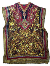 ASHRO Woman's Size One Size Leopard Print Multicolor Kaftan Dress V-Neck