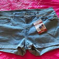 Women s Light Wash Blue Denim Shorts Size 1 Mid Rise Cuffed 5-Pocket Zip Logo