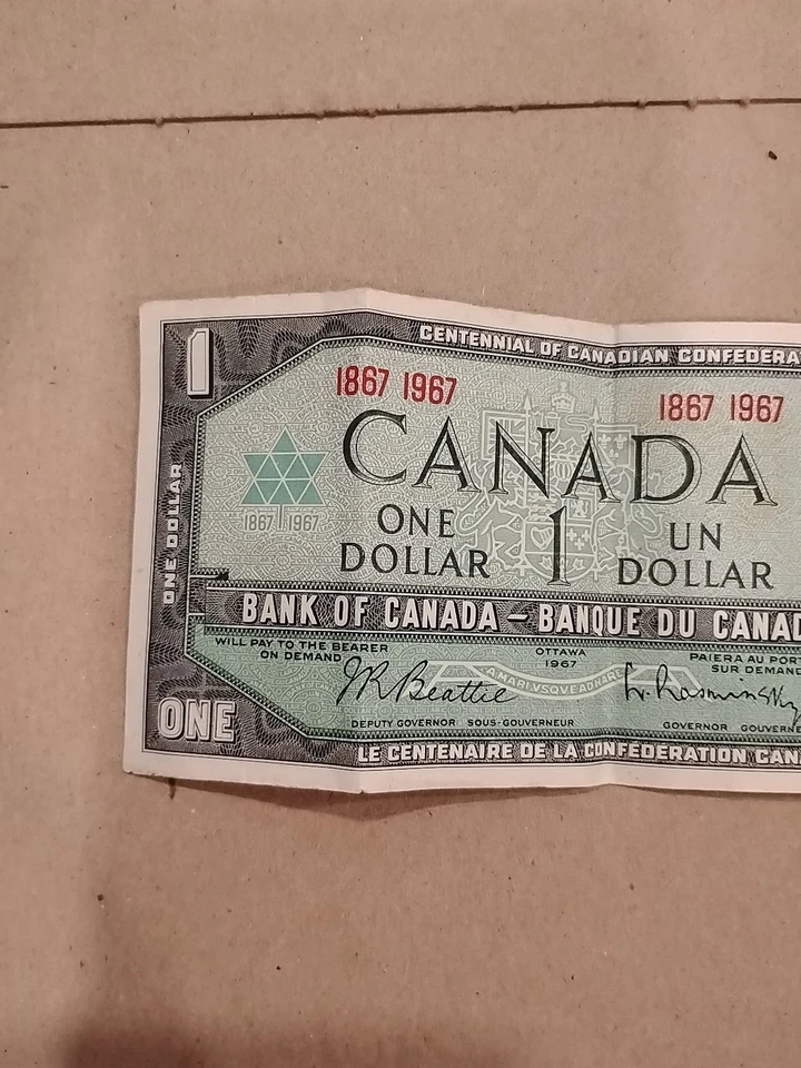 1867 1967 Centennial Of Canadian Confederation $1 One Dollar Bill UNC . VINTAGE - Image 4 of 4