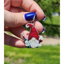 Gnome Wine Lover Earrings Red Hat Bottle Glass Charm Dangle Jewelry Gift