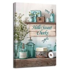 XLMDYYSW Teal Bathroom Wall Art Funny Bathroom Sign Canvas Pictures Farmhouse...