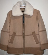 ELIE TAHARI WOOL BLEND REMOVABLE IVORY FAUX FUR COLLAR ZIP TAN JACKET COAT L NWT