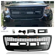 Front Grill For 2012-2015 Explorer Raptor Style Upper Bumper Grille Hood w/LEDs