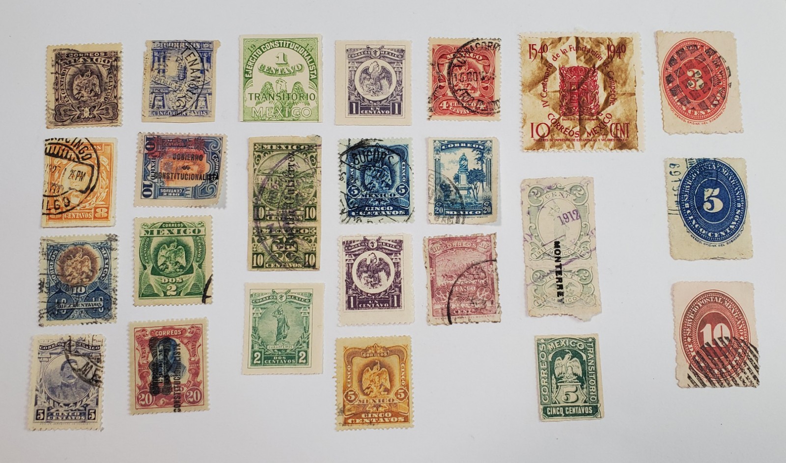 Lot of 24 Mexican Mexico Stamps -- Transitorio, Constitutionalist Overprint, Etc