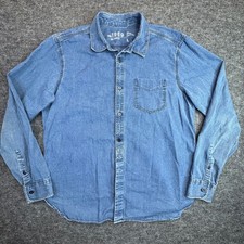 Camisa de mezclilla con botones Gap 1969 para hombre grande azul acanalada textura manga larga LEER