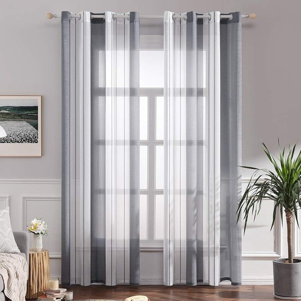 Gardinen Transparent Gestreift 2Er Set ÖSen 140X215 Cm VorhäNge Wohnzimmer-image