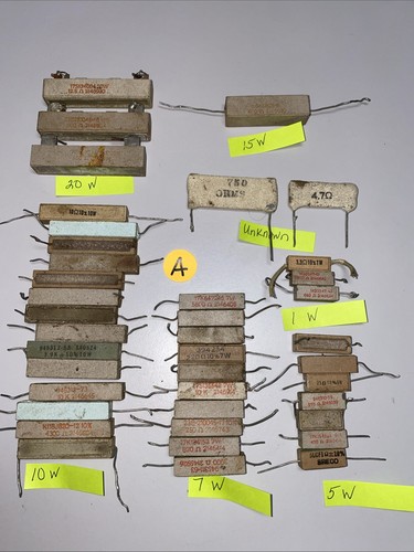 40 Piece Lot of Vintage CERAMIC CEMENT RESISTORS Wattage range 1 - 20 watts