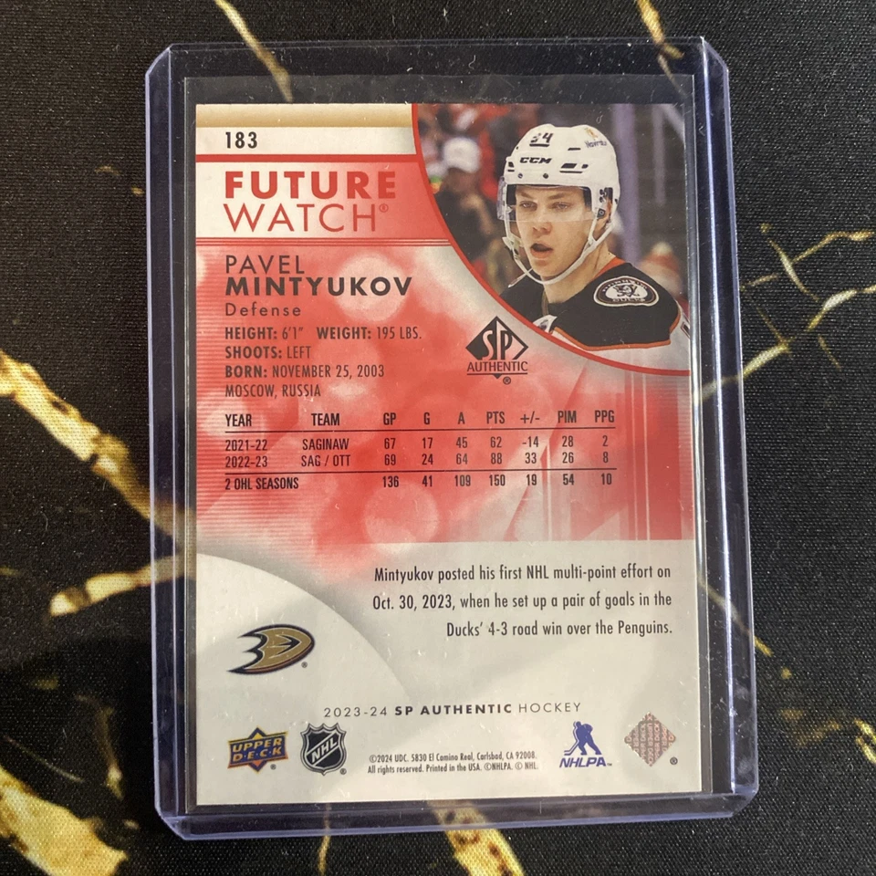 2023-24 UD Series 1 SP Authentic Future Watch Red Pavel Mintyukov #183 - Image 2 of 2
