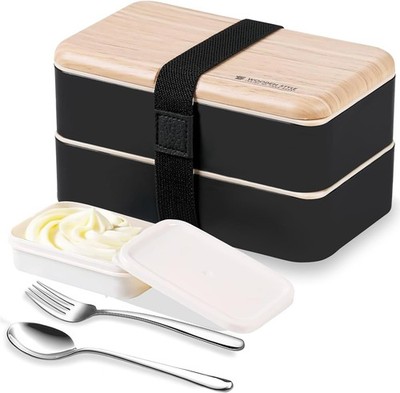 Brotdose mit Fächern und Besteck Edelstahl,Auslaufsicher Bento Box Lunchbox 