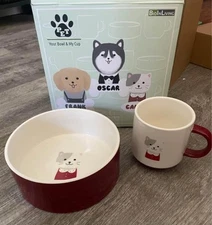 NIB Ceramic Cat Bowl (6") With Matching Mug For Human. Candy The Kitty Cat