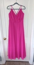 DB Studio Celebrate Long Hot Pink Formal Dress Size 16 Spaghetti Strap Layered 